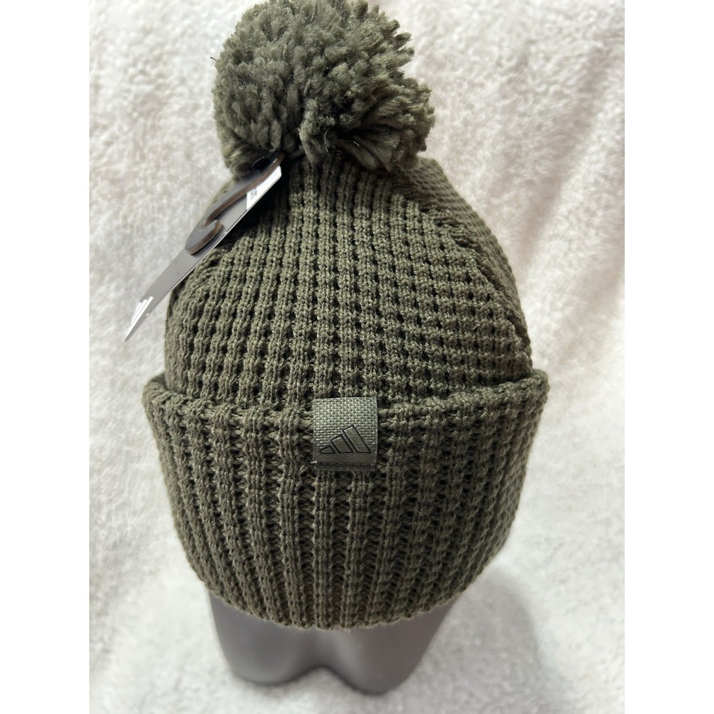 Adidas Women's Pom Ballie Olive Strata Green/Black One Size Hat Cap Beanie (YB)